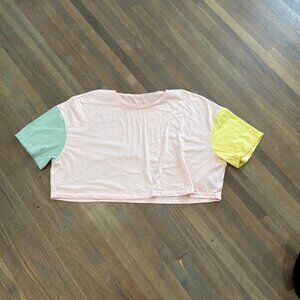 Shien Curve Crop Top Colorblock 2X XXL Pink Green Yellow T-Shirt Tee